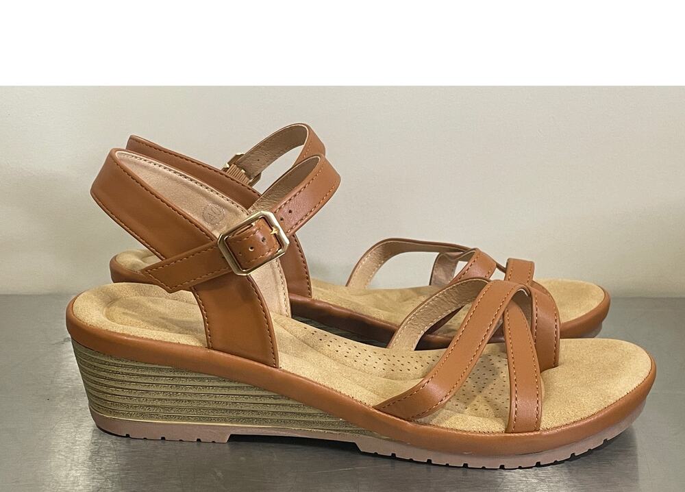 NMOT Aomigoct Dressy Womens Wedge Sandals Tan Vegan Leather Size 9